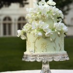 Pale Green Wedding Cake with Delicate Ivory Florals