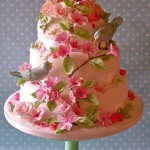 Pastel Bird and Blossom Wedding Cake