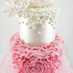 Pink Ruffles, Flowers and Lustre Finish Cake