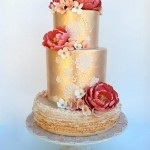 Pink and Gold Wedding Cake