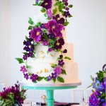 Wedding Cake with Climbing Purple Flowers