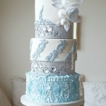 Blue Diamond Ruffle Tall Floral Wedding Cake