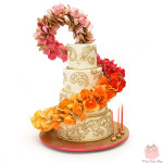 Floating Ombré Floral Cascade Cake with Henna Design