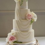 Pearls and Roses Wedding Cake