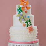 Pretty White Cake with Colorful Pinwheels Applique