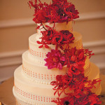 Wedding Cake with Red Dots and Flowers