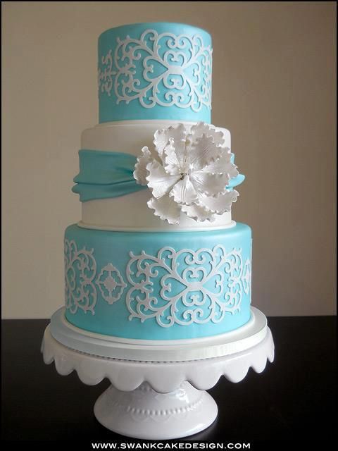 Wedding Cake - Sky Blue and Ivory | A double height 2 tier w… | Flickr