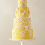 Yellow Wedding Cake with Lace Flowers