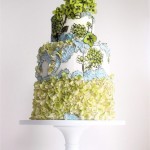 Baby Blue Chartreuse Hand-painted Floral Cake