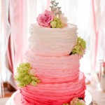 Ombre Pink Cake - Decorated with Roses and Hyrdangeas