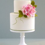 Ribbed Cake with Pink and White Rose by Bespoke Cakes