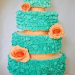 Tiffany Blue Ruffles and Peach Roses Cake