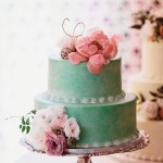 Turquoise Cake Topped with Fresh Florals