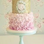 30th birthday cake with pink ruffles and gold sparkles by Cotton & Crumbs