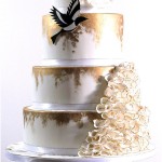 Feminine Ruffles and Pearlised Wafer Paper Feathers Cake