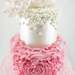 Pink Ruffles, Flowers and Lustre Finish Cake