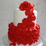 Red Gumpaste and Rose Petals on Round Wedding Cake