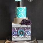 Teal Damask and Purple Roses Cake