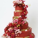 Flowers in Beautiful Red Cake