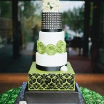 Modern Green, White, and Black Cake