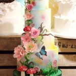 Woodland Magical Themed Wedding Cake with Painted Butterflies and Toadstools